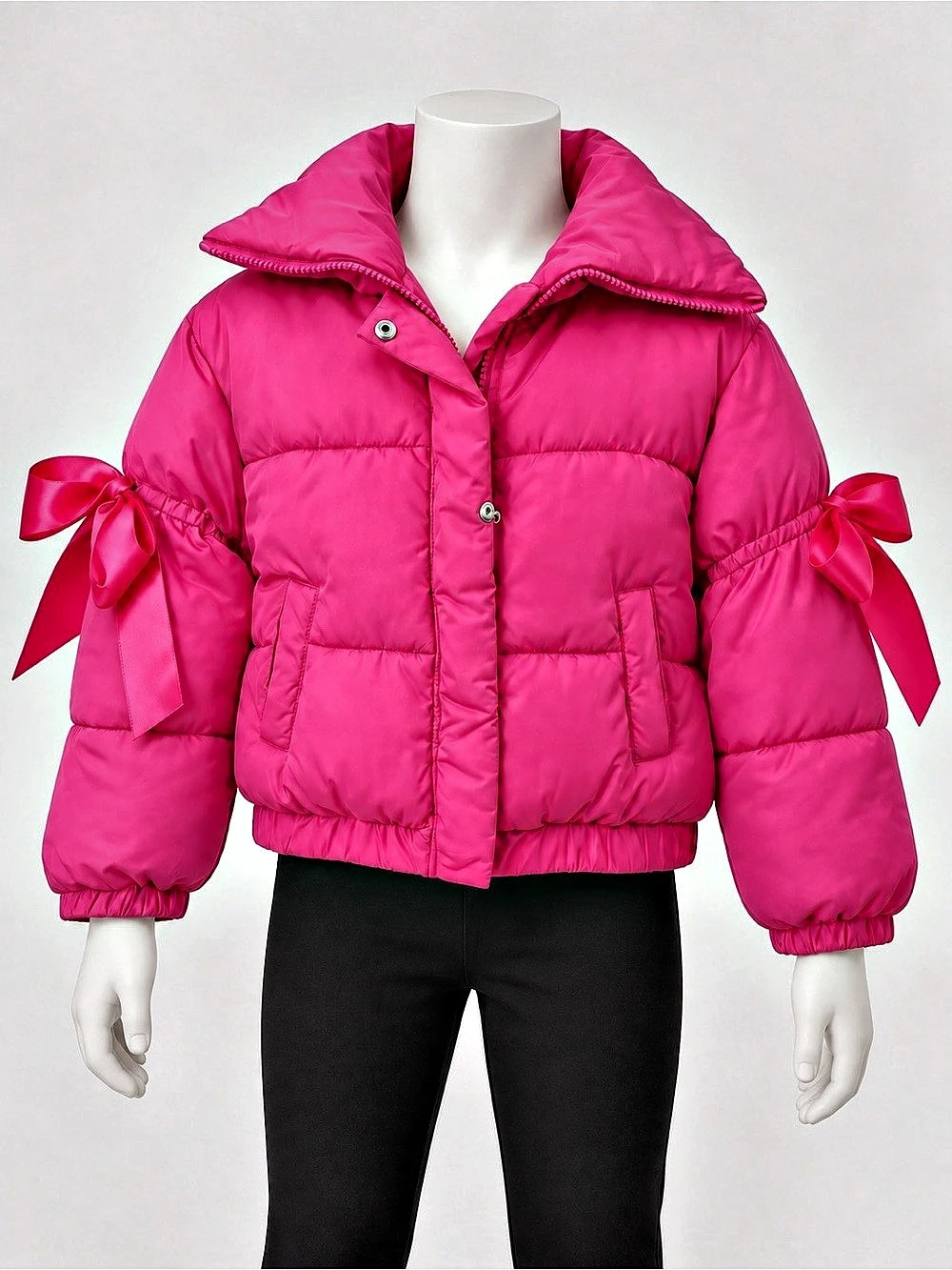 GB Big Girls Bow Detail Puffer Jacket Pink
